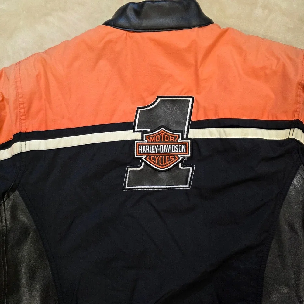 Harley Davidson Youth XL 18/20 Jacket Orange Black Moto Bomber Fits Adult Small